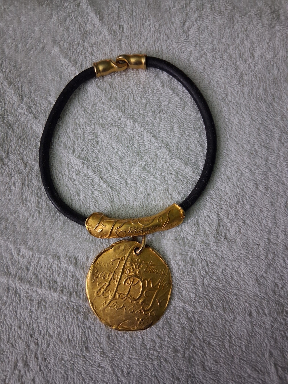 DKNY 80's Gold-Tone Disc Pendant Leather Bracelet - Black & Gold Women's Jewelry